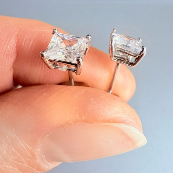 Genuine CZ 5mm Square Princess Cut Solitaire Stud Sterling Silver Earrings